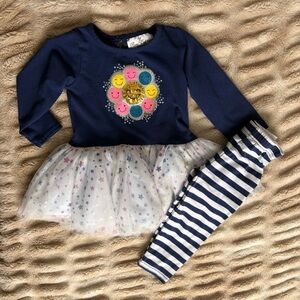 🚨3 for $15  Rare Editions 18M Long Sleeve Dress with Striped Leggings 2pc Set